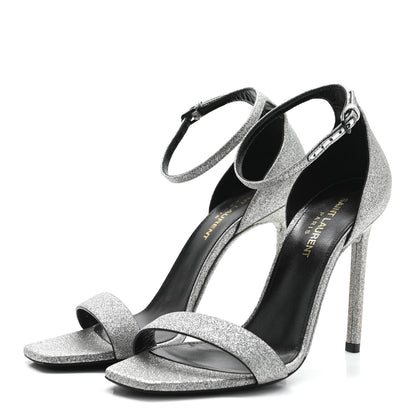 Saint Laurent Glitter Amber 105 Ankle Strap Sandals 37.5 Silver 3 of 13