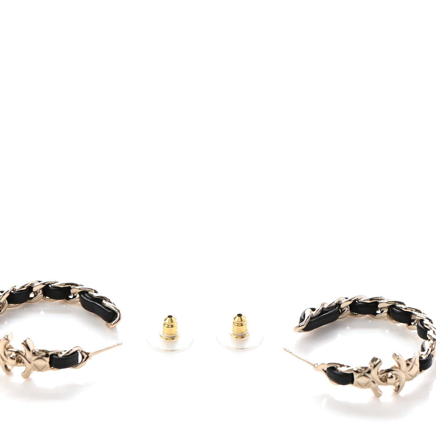 Chanel Lambskin CC Turnlock Chain Hoop Earrings Gold Black 3 of 4