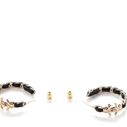 Chanel Lambskin CC Turnlock Chain Hoop Earrings Gold Black 3 of 4