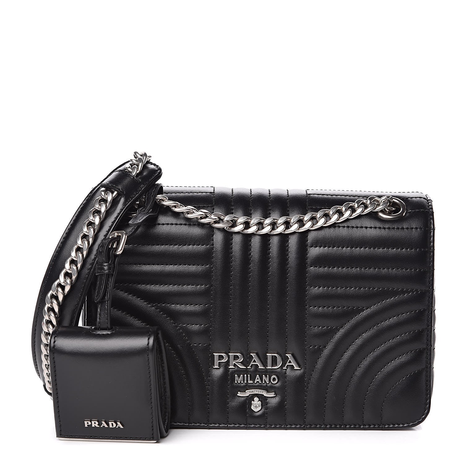 Prada Soft Calf Impunture Medium Diagramme Flap Black 1 of 9