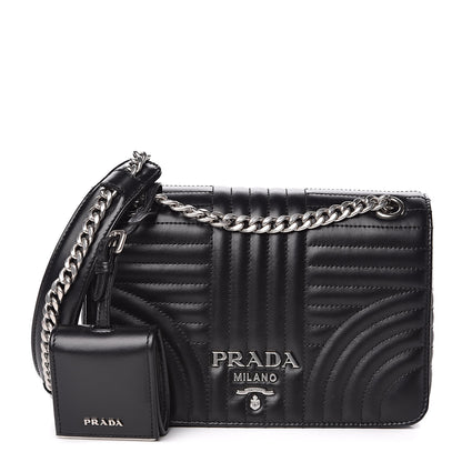 Prada Soft Calf Impunture Medium Diagramme Flap Black 1 of 9