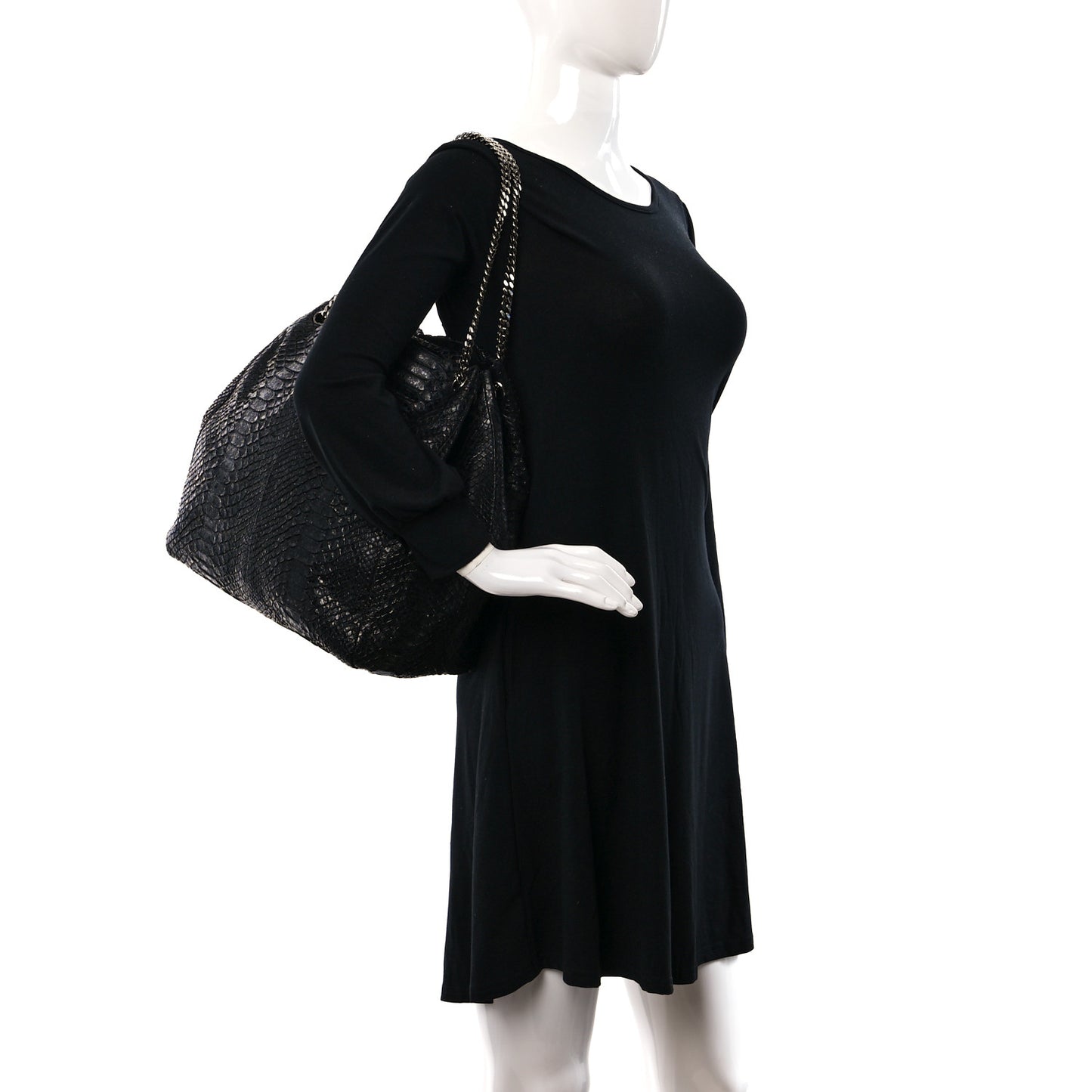 Snakeskin Accordion Tote Black