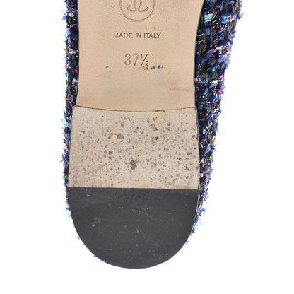 Chanel Tweed Patent Calfskin Cap Toe Ballerina Flats 37.5 Blue Pink Black 11 of 14