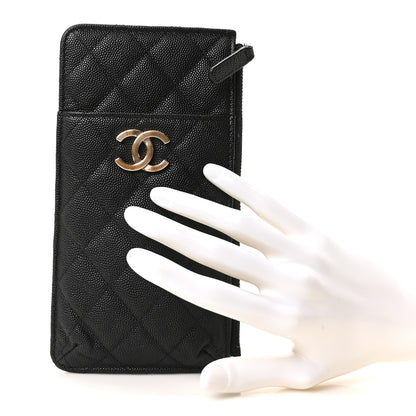 Chanel Caviar Quilted Striated Classic Flat Wallet Pouch  Black 2 of 11