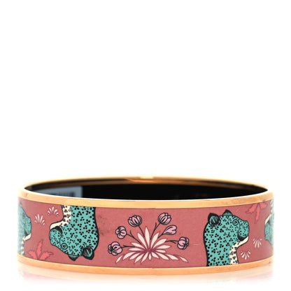 Hermes Enamel Printed Wide Les Leopards Bracelet 65 Rose Couture 3 of 5