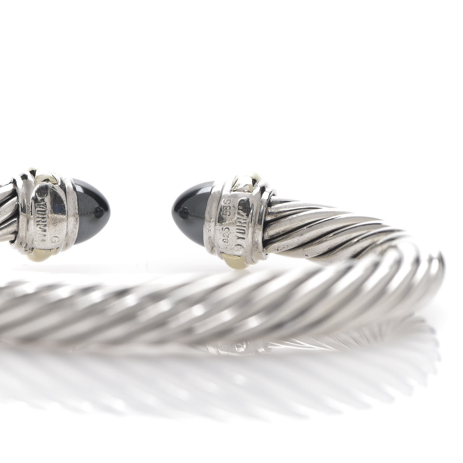 David Yurman Sterling Silver 14K Yellow Gold Hematite 7mm Cable Classics Bracelet 4 of 4