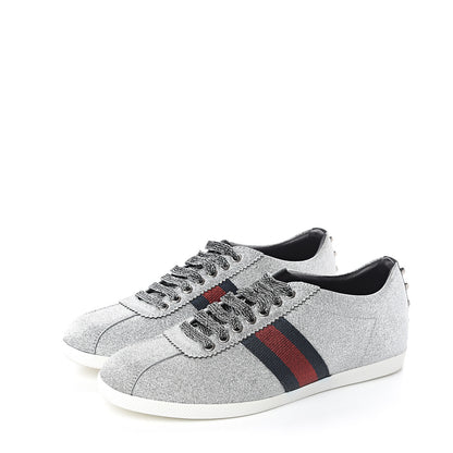 Gucci Glitter Fabric Studded Web Sneakers 40.5 Silver 3 of 10