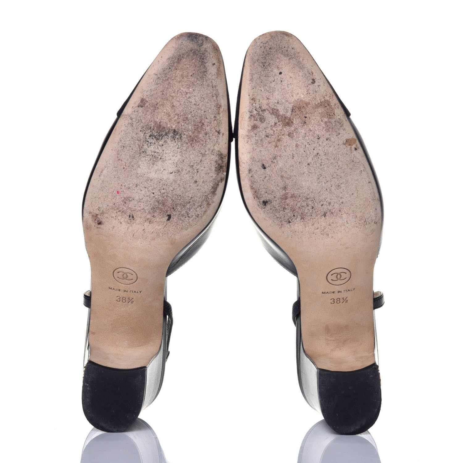 Chanel Goatskin Grosgrain Cap Toe CC Slingback Sandals 38.5 Black 5 of 8