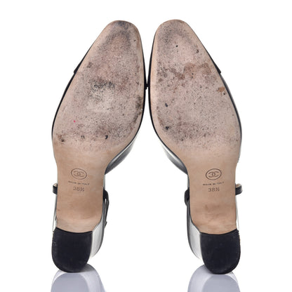 Chanel Goatskin Grosgrain Cap Toe CC Slingback Sandals 38.5 Black 5 of 8