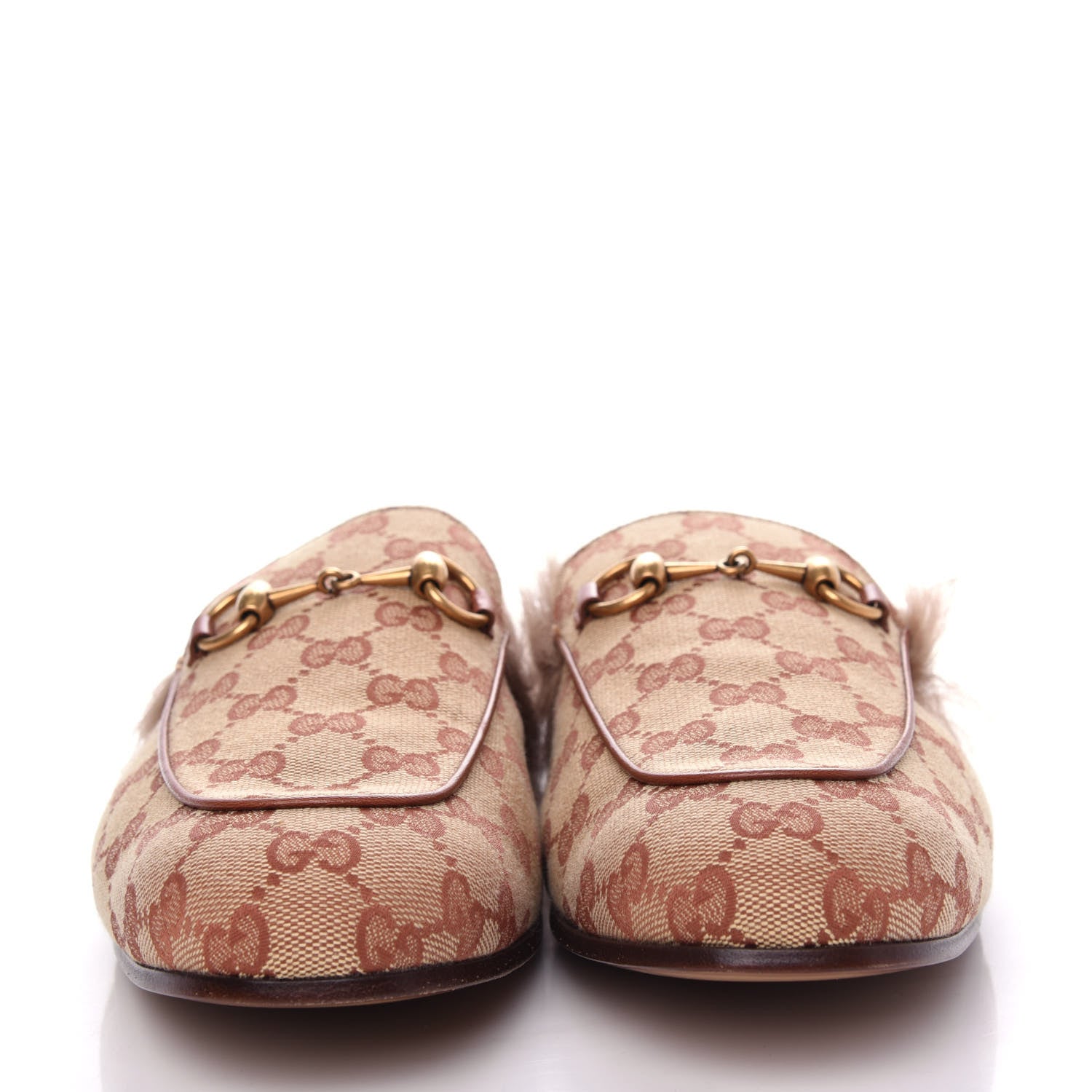 Gucci GG Monogram Fur Mens Princetown Slippers 8 Beige Ruggine Rust 2 of 10