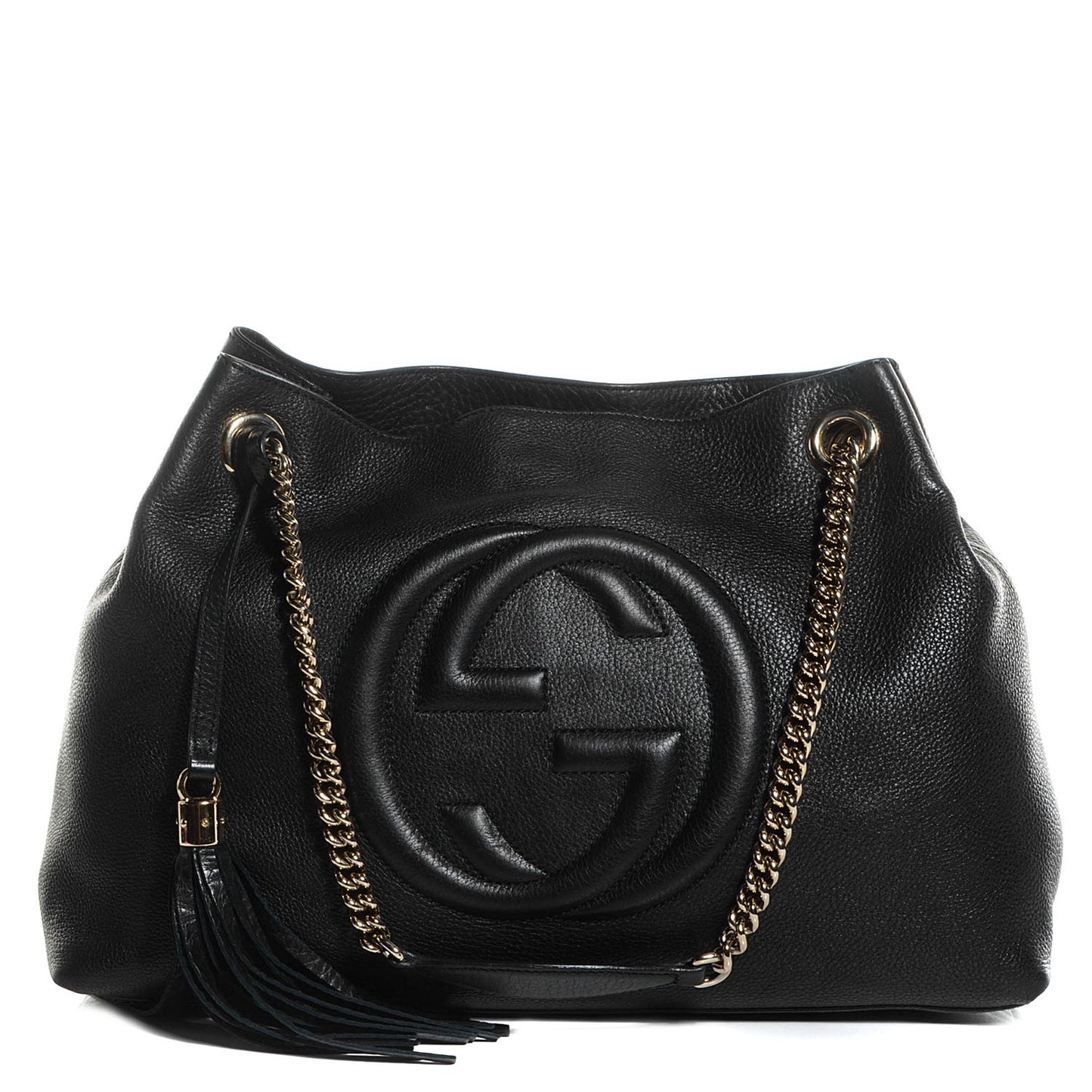 Pebbled Calfskin Medium Soho Chain Shoulder Bag Black