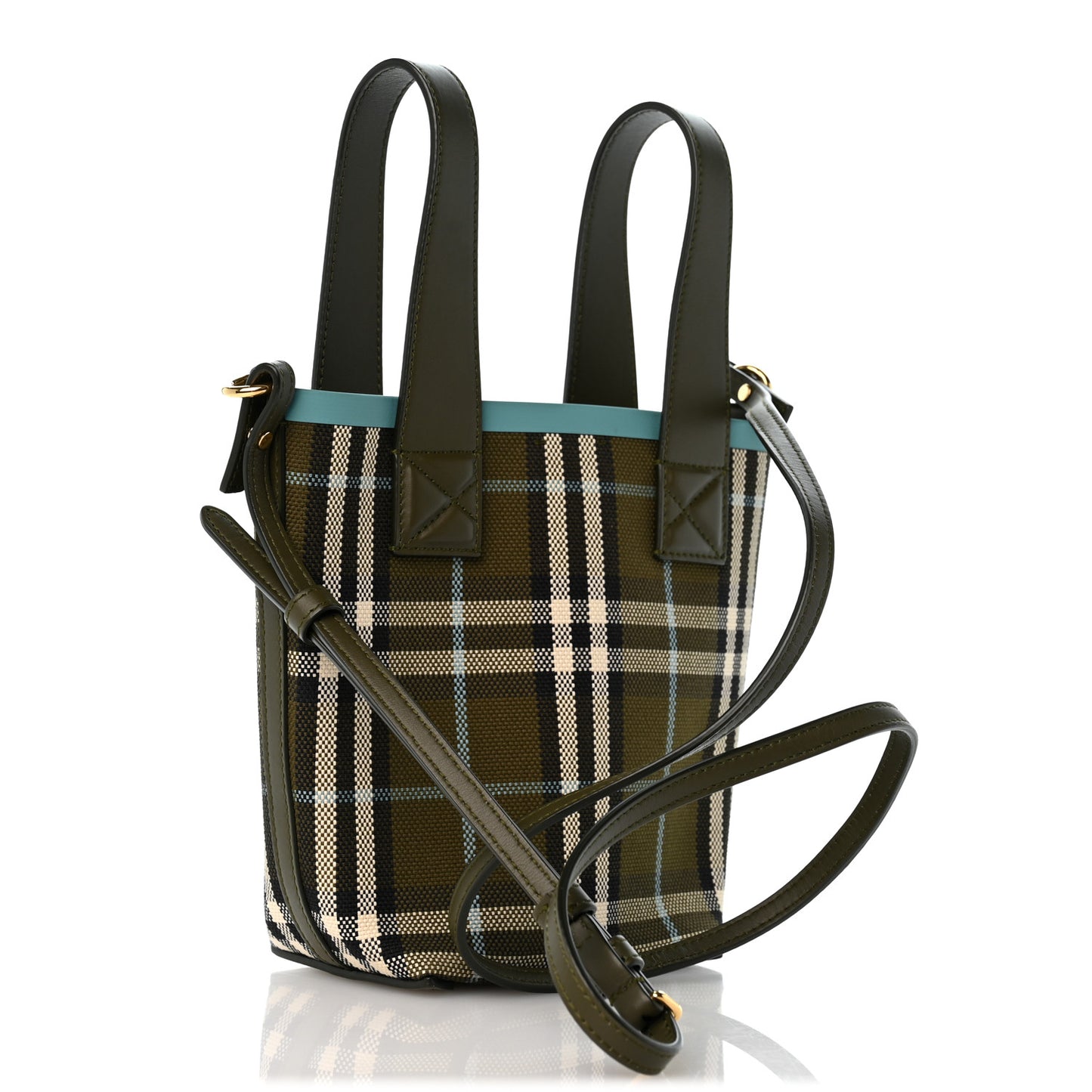 Cotton Check Mini London Tote Bag Olive Green