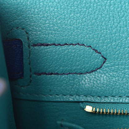 Hermes Chevre Mysore Bi-Color Horseshoe Birkin 30 Bleu Sapphire Paon 24 of 37