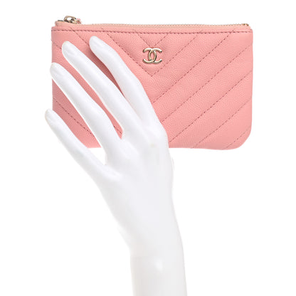 Chanel Flat Caviar Chevron Quilted Small Cosmetic Case Pink 2 of 8