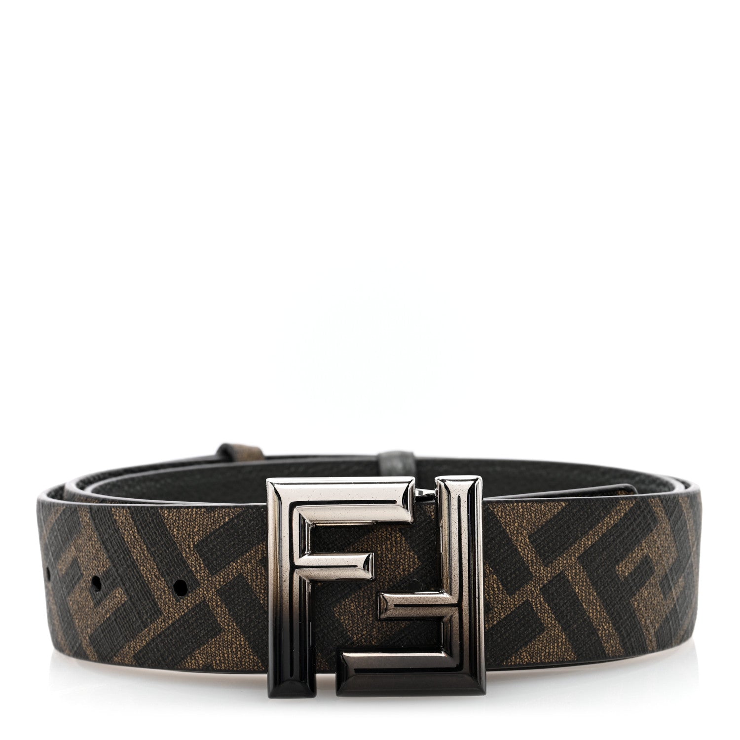 Fendi Cuoio Romano Glazed Fabric FF Reversible Belt 95 38 Black Tobacco 2 of 6