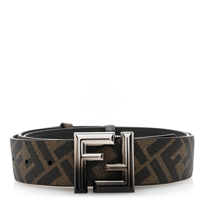 Fendi Cuoio Romano Glazed Fabric FF Reversible Belt 95 38 Black Tobacco 2 of 6