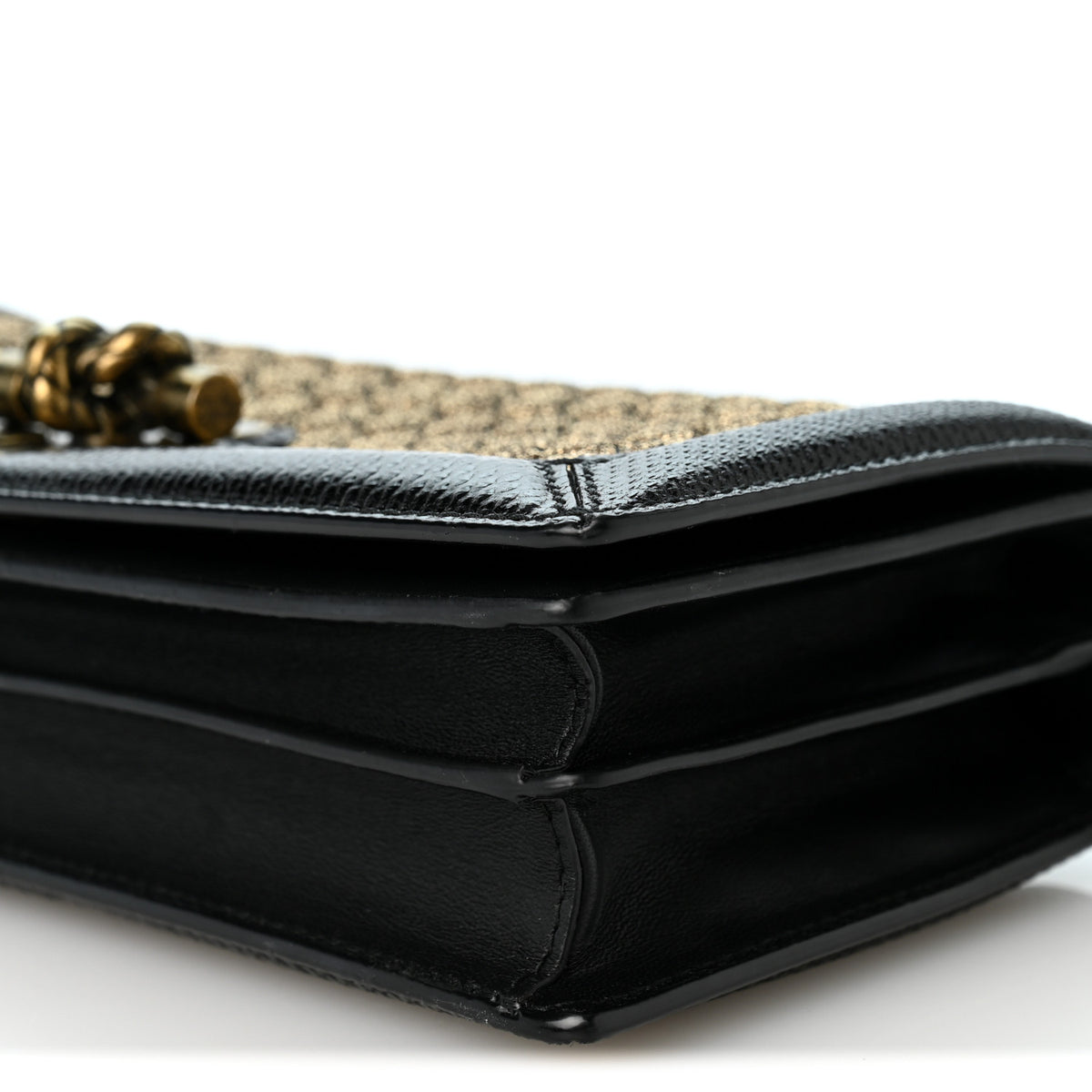 Bottega Veneta Metallic Wool Woven Patent Ayers Olimpia Knot Gold Black 9 of 10