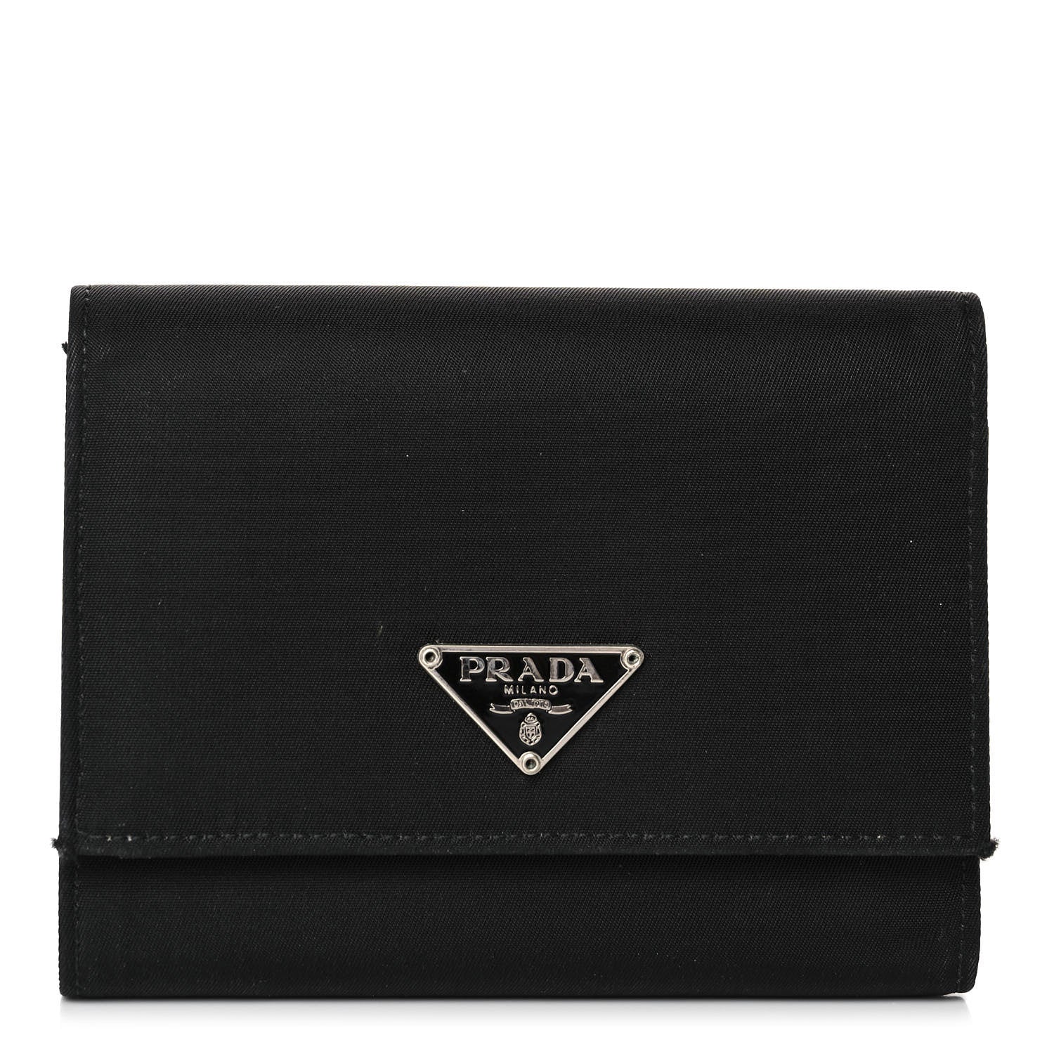 Prada Tessuto Nylon Tri-Fold Compact Wallet Black 1 of 16