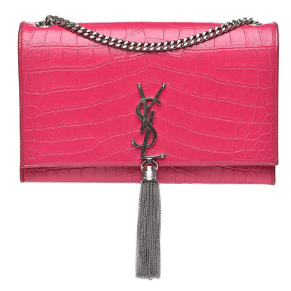 Saint Laurent Calfskin Crocodile Embossed Medium Classic Monogram Kate Tassel Satchel Fuchsia 1 of 15