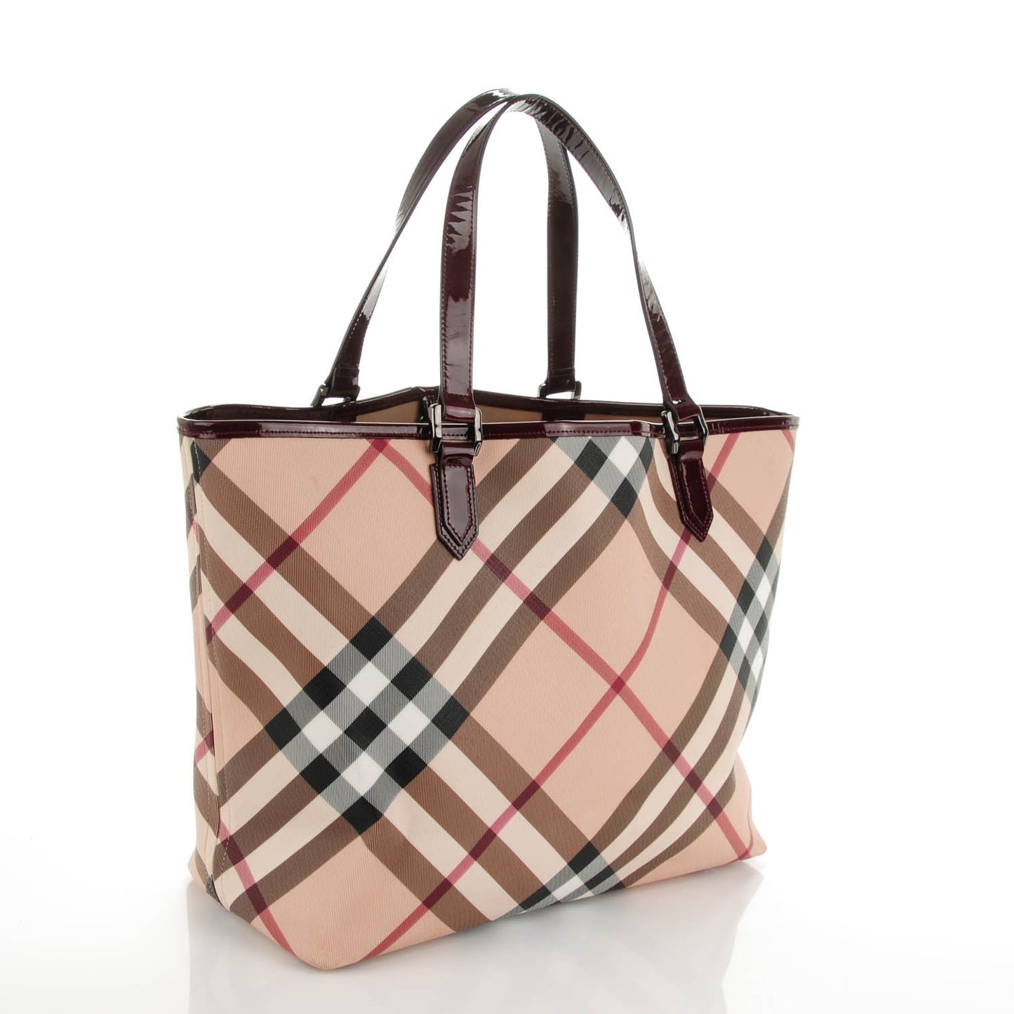 Patent Trim Nova Check Medium Shopper Tote Red
