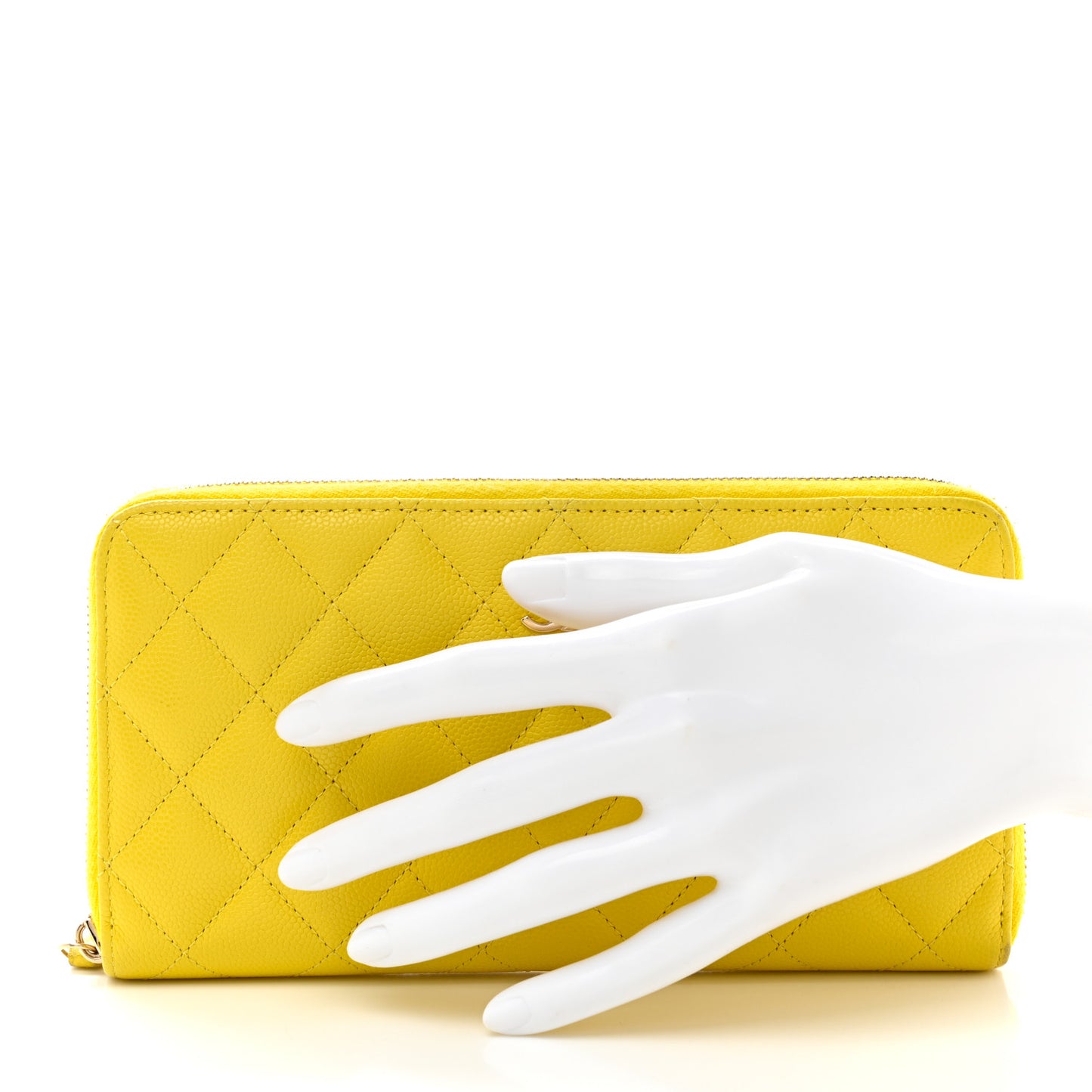 Caviar Quilted Large Gusset Zip Around Wallet Yellow