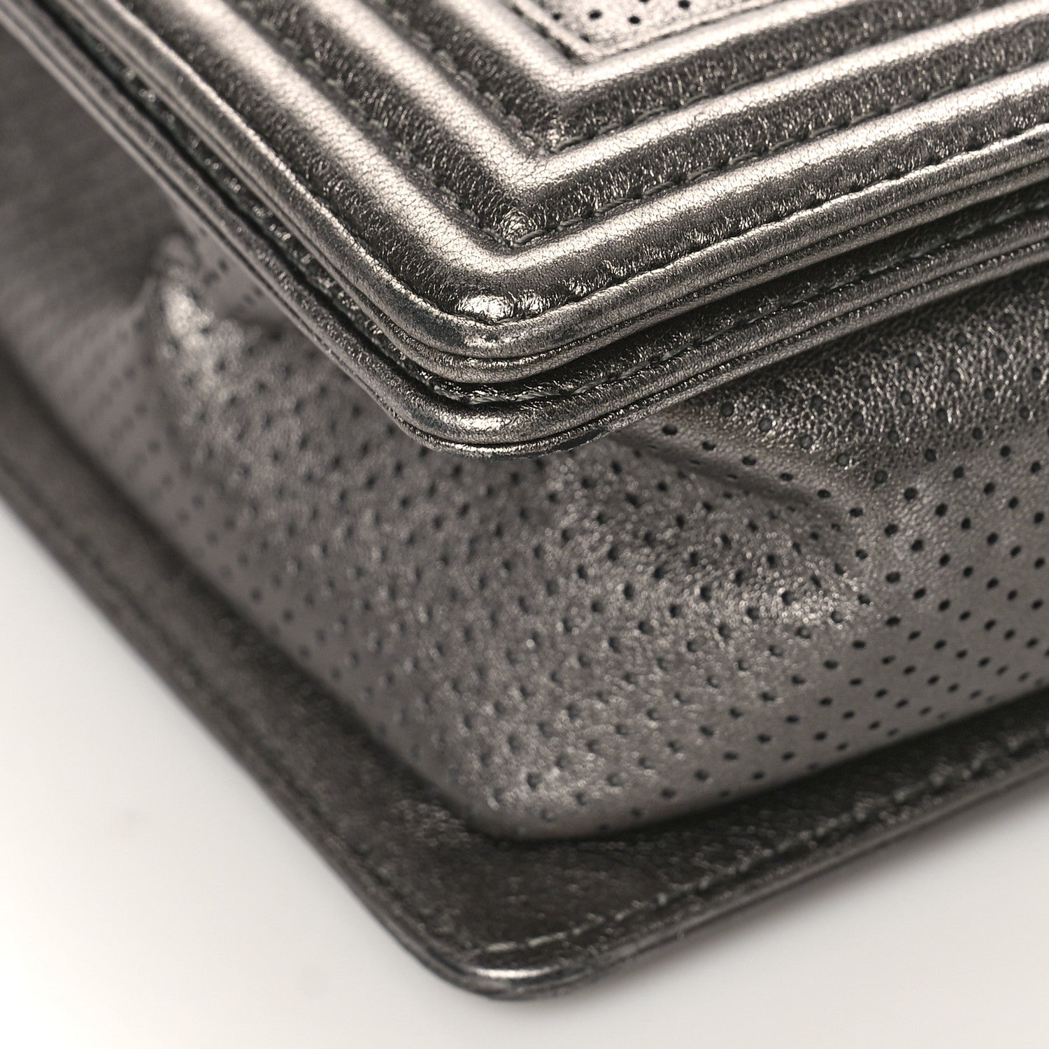 Chanel Metallic Lambskin Perforated New Medium Boy Flap Dark Silver 8 of 12