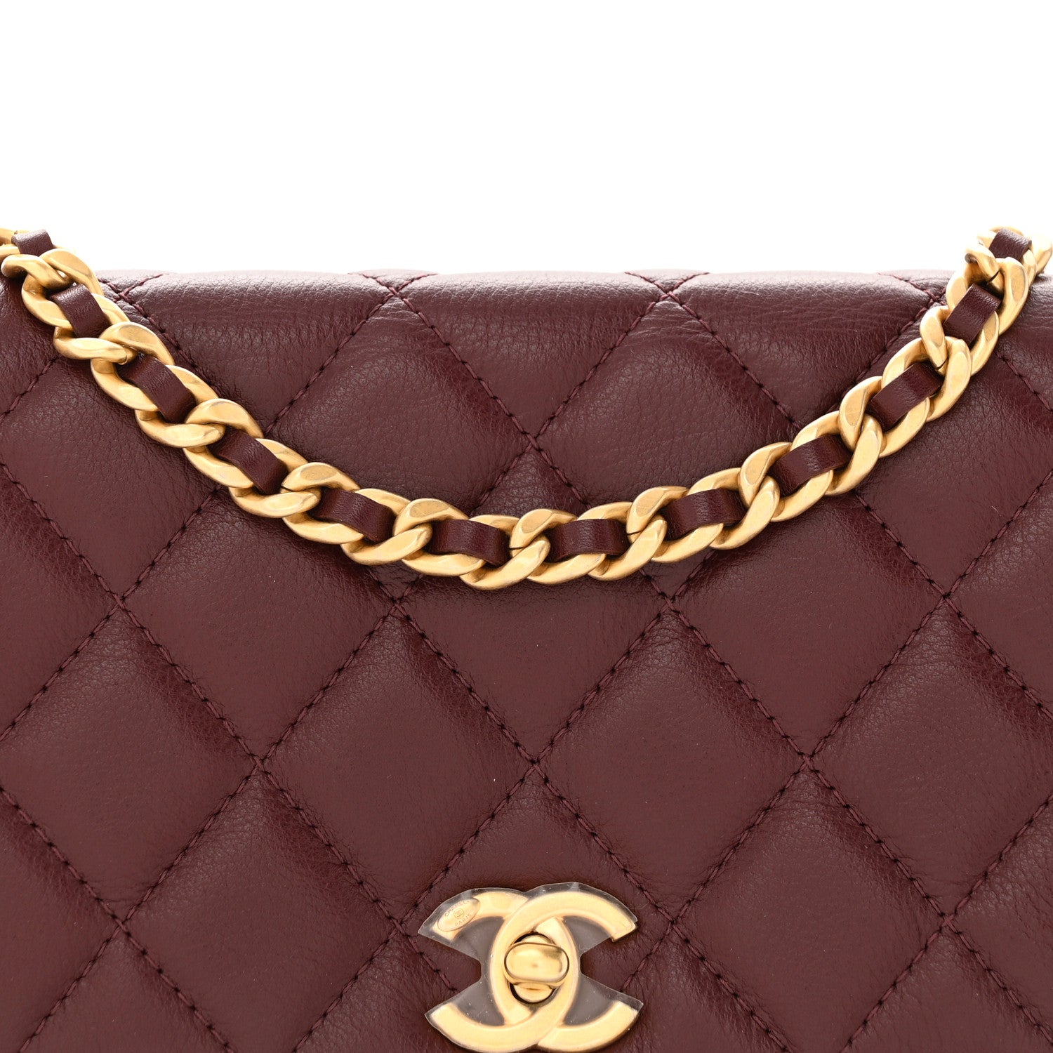 Chanel Calfskin Quilted Coco Mail Clutch With Chain Burgundy 9 of 12