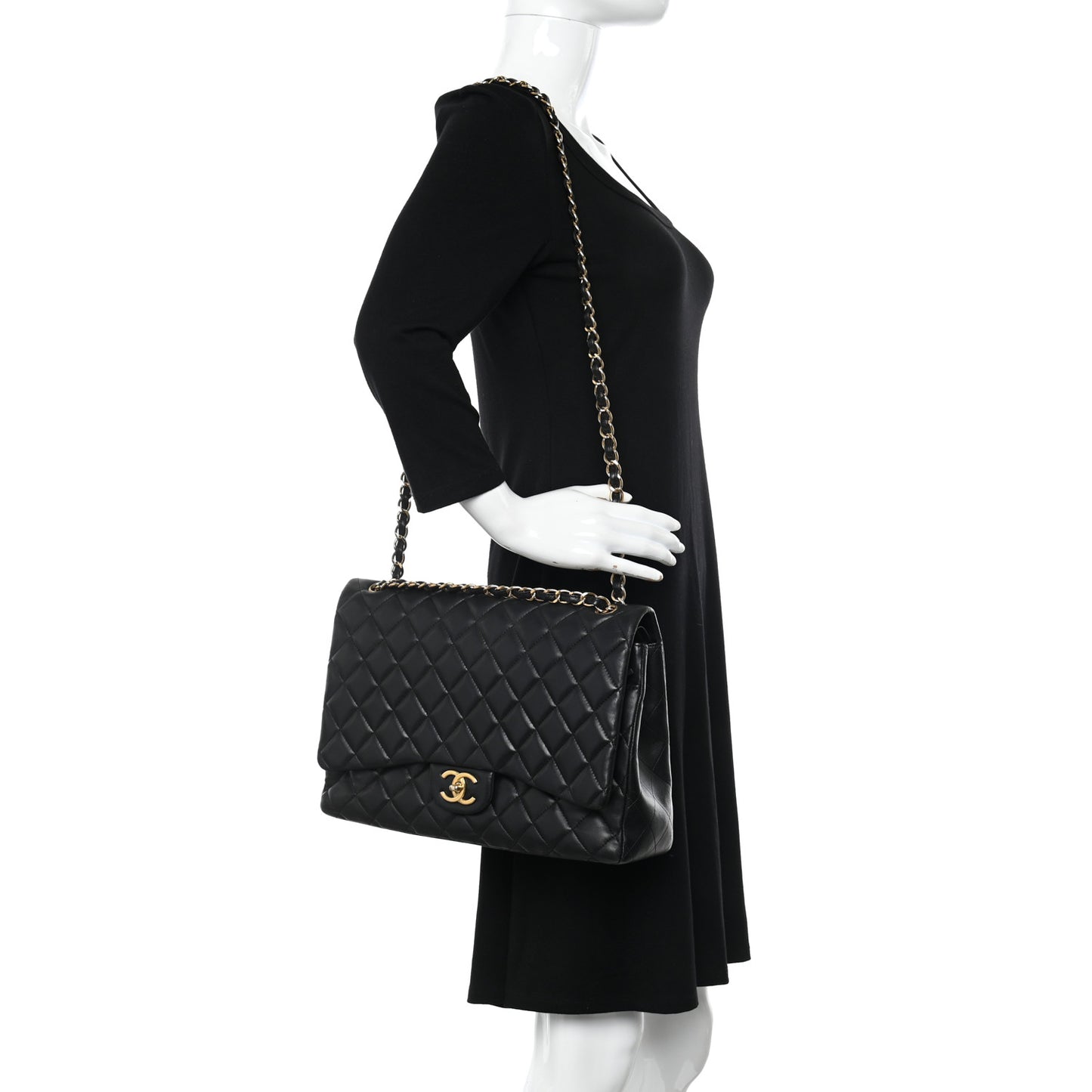 Lambskin Quilted Maxi Double Flap Black