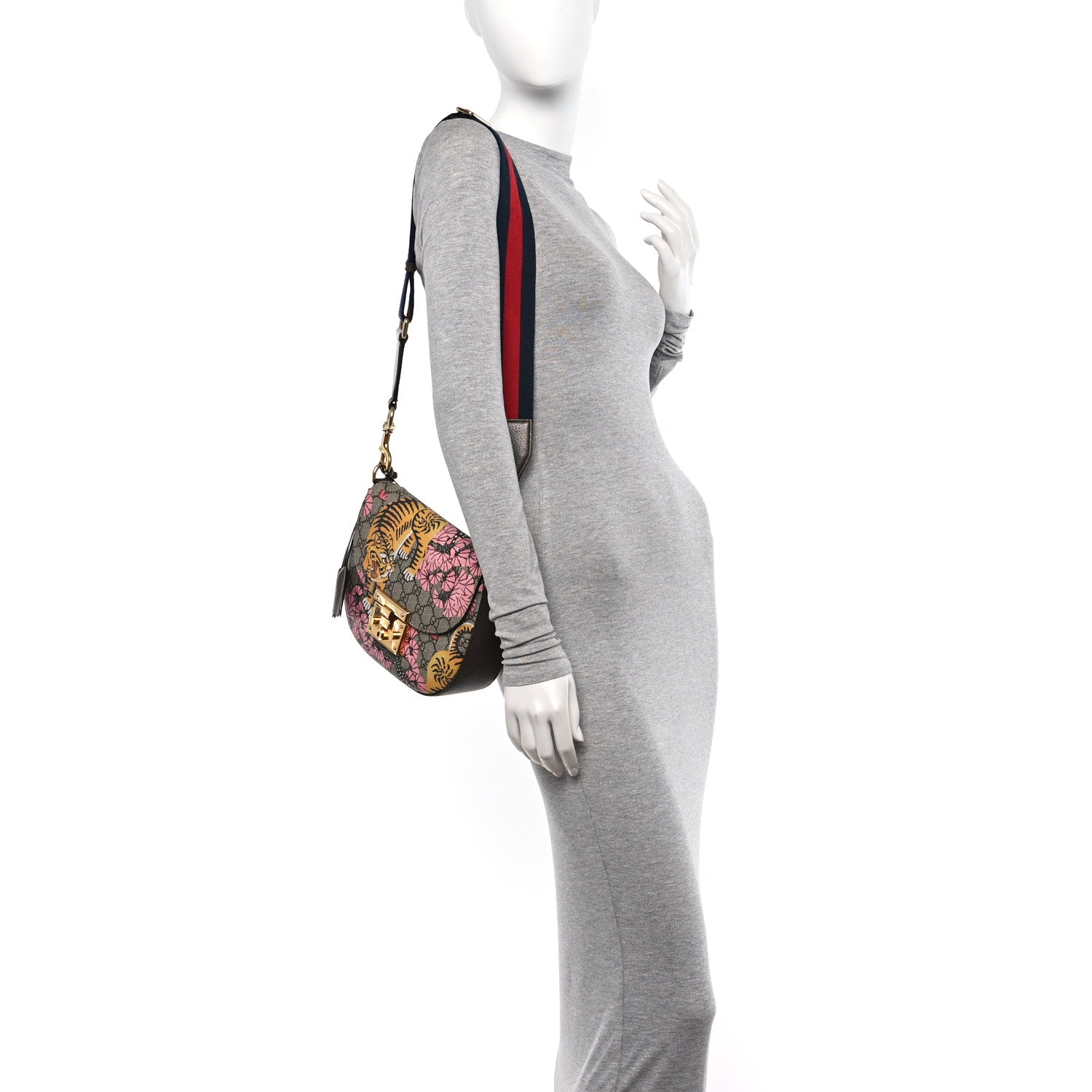 Gucci GG Supreme Monogram Bengal Web Medium Padlock Messenger Shoulder Bag Beige Pink 2 of 10