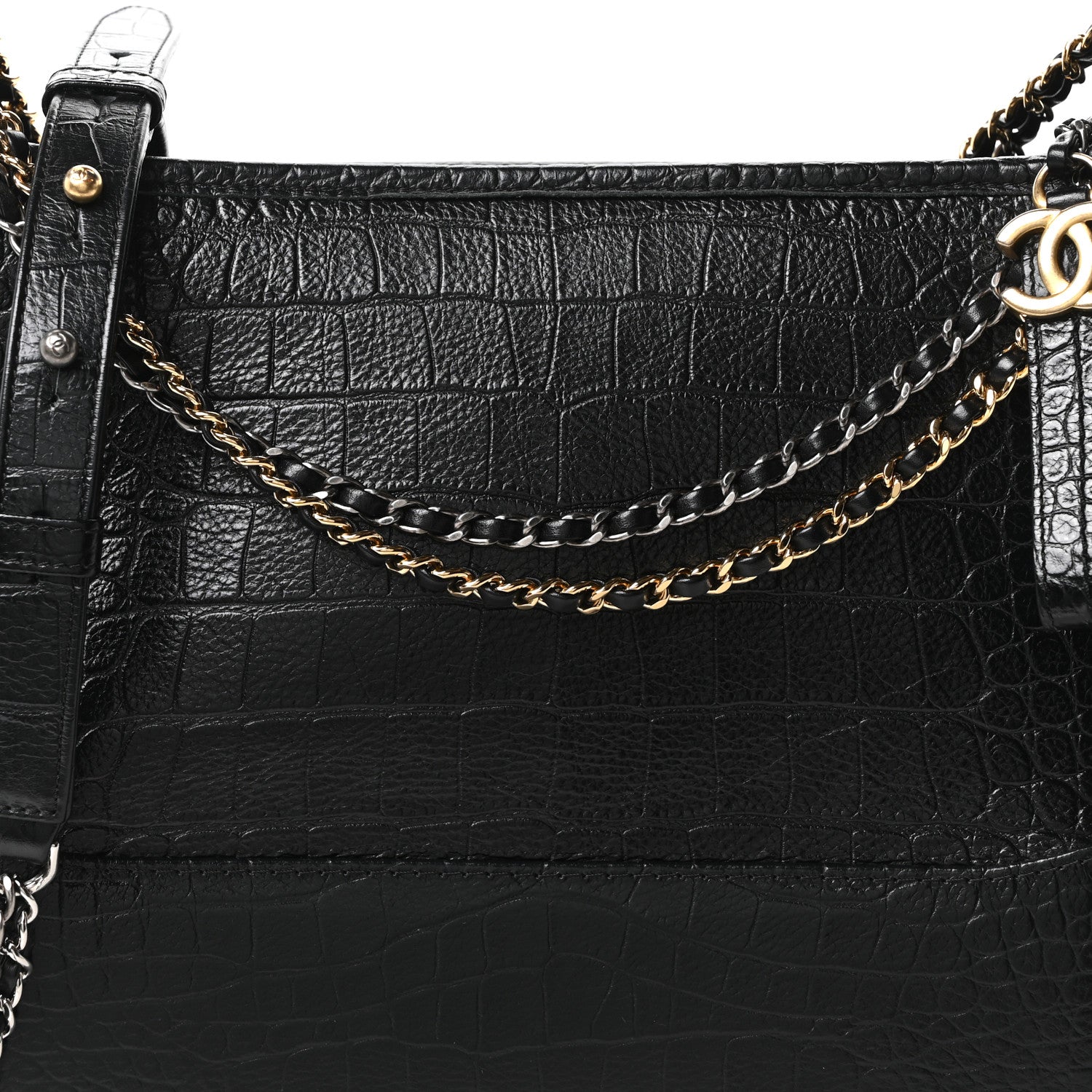 Chanel Crocodile Embossed Calfskin Medium Gabrielle Cocodile Hobo Black 8 of 10