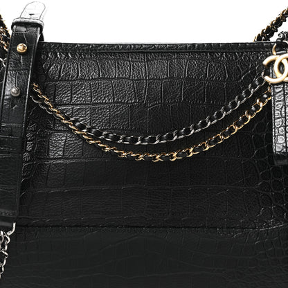 Chanel Crocodile Embossed Calfskin Medium Gabrielle Cocodile Hobo Black 8 of 10