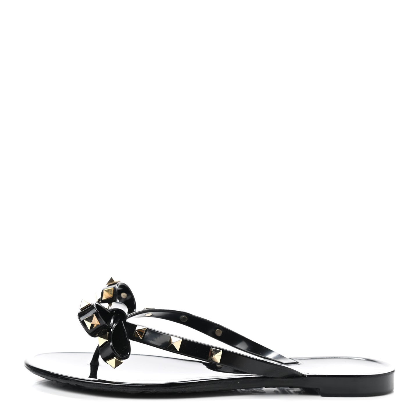 PVC Jelly Rockstud Bow Thong Sandals 37 Black