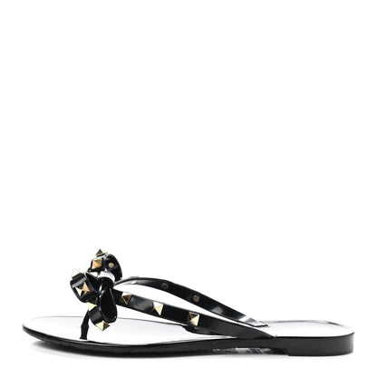 Valentino Garavani PVC Jelly Rockstud Bow Thong Sandals 37 Black 1 of 7