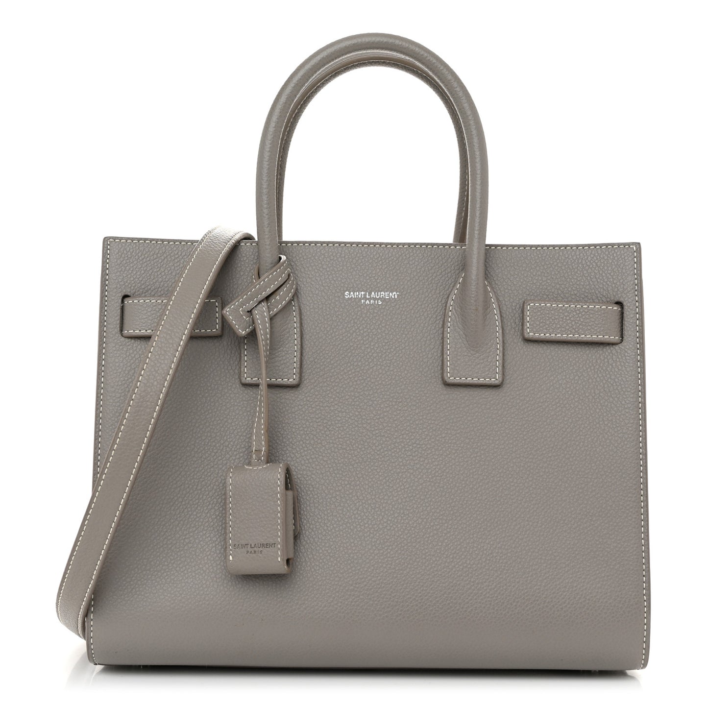 Grained Calfskin Topstich Baby Sac De Jour Fog