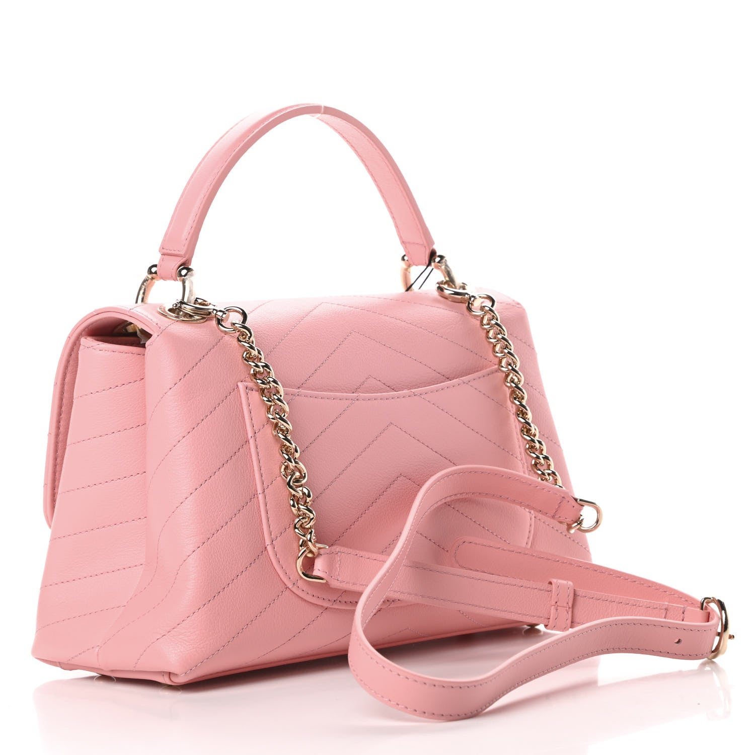 Chanel Grained Calfskin Small Chevron Chic Top Handle Flap Pink 3 of 11