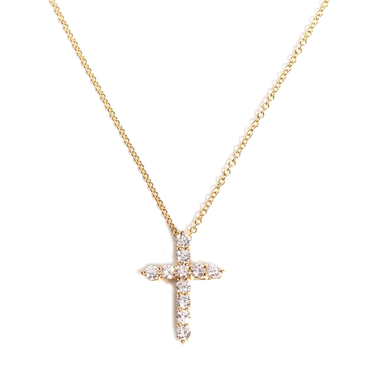 18K Yellow Gold Diamond Small Cross Pendant Necklace