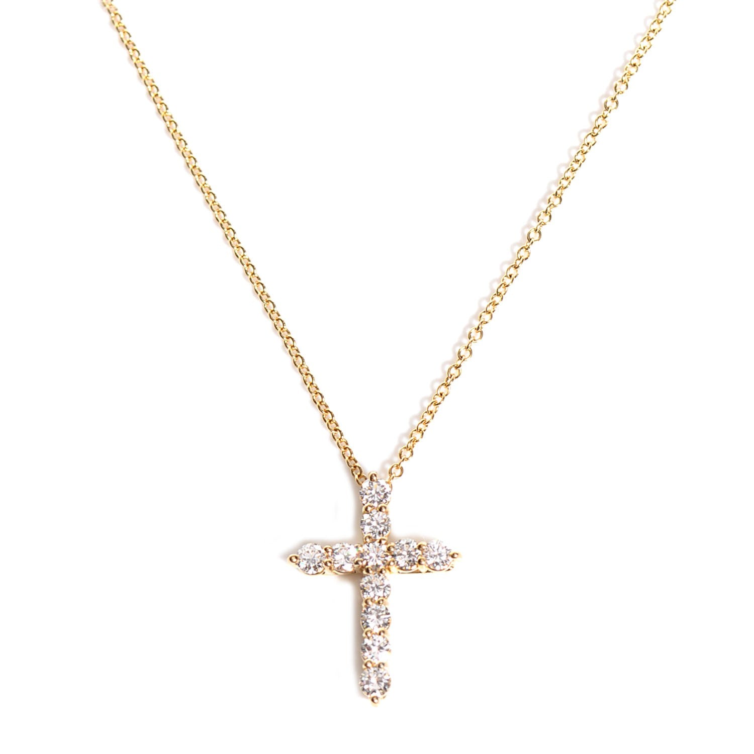 Tiffany 18K Yellow Gold Diamond Small Cross Pendant Necklace 1 of 6