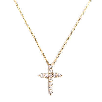 Tiffany 18K Yellow Gold Diamond Small Cross Pendant Necklace 1 of 6