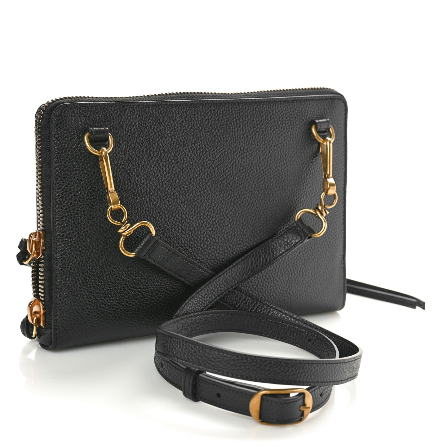 Grained Calfskin Neo Classic Gold Hardware Zip Around Crossbody Black