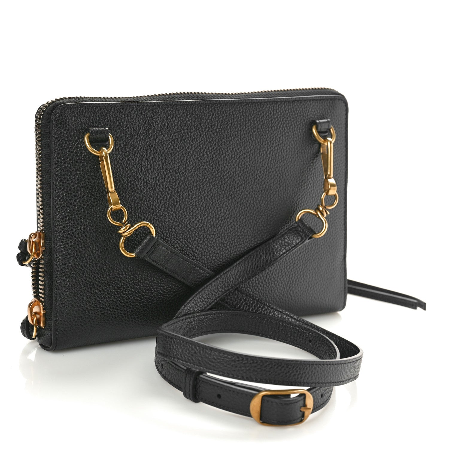Balenciaga Grained Calfskin Neo Classic Gold Hardware Zip Around Crossbody Black 3 of 10