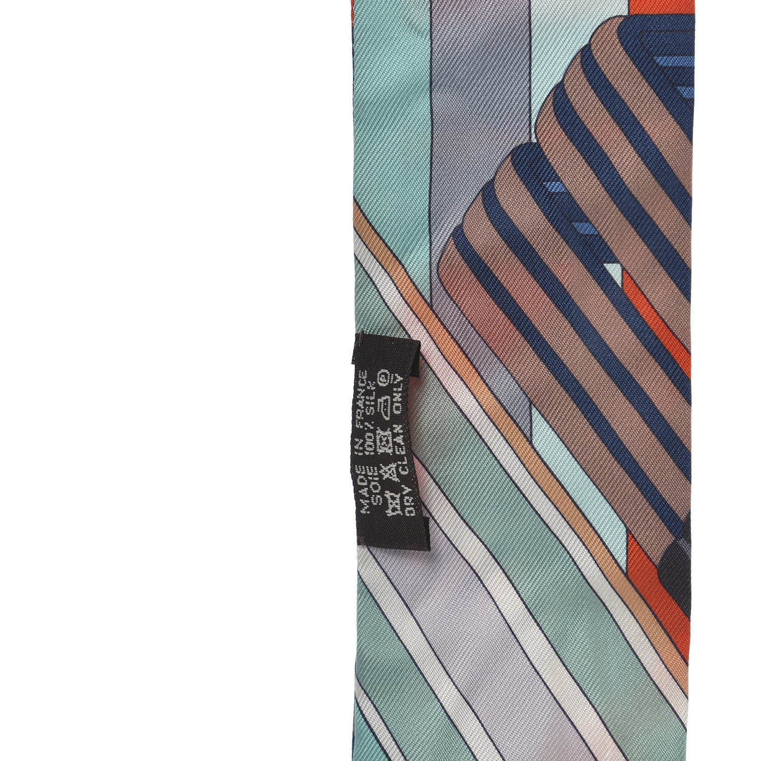 Hermes Silk Sangles En Zigzag Twilly Orange Turquoise Gris 4 of 5