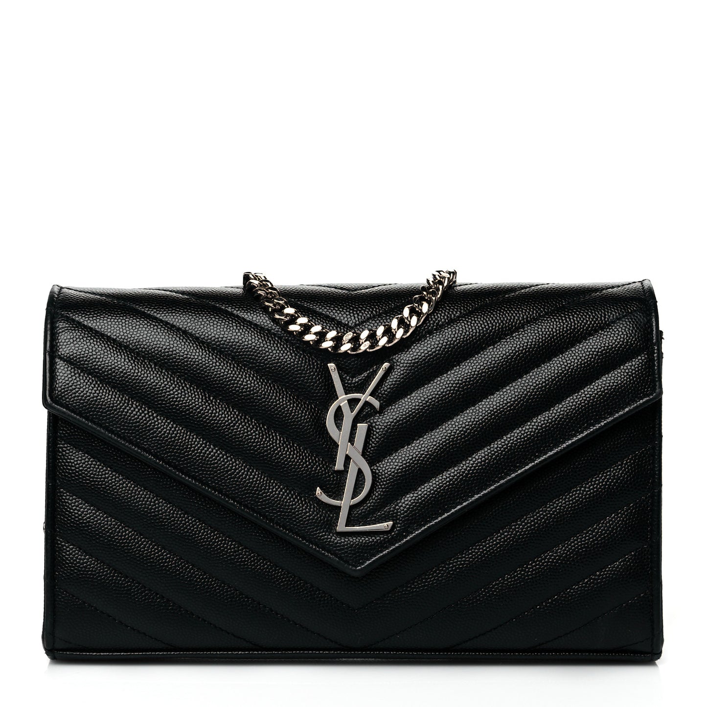 Grain De Poudre Matelasse Chevron Monogram Chain Wallet Black