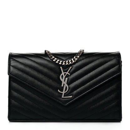 Saint Laurent Grain De Poudre Matelasse Chevron Monogram Chain Wallet Black 1 of 10