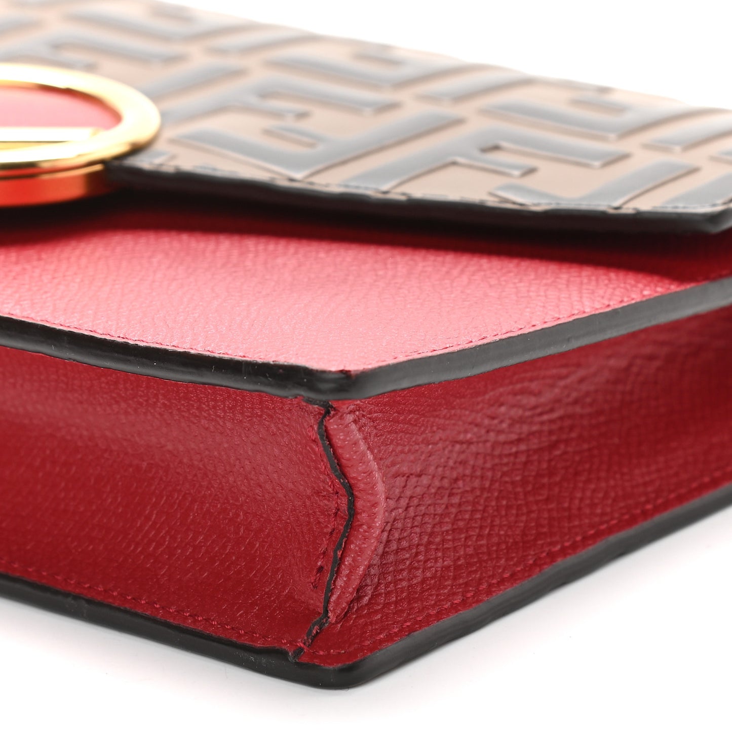 Vitello Cruise F is Fendi FF 1974 Embossed Medium Envelope Wallet On Chain Fragola Maya Black