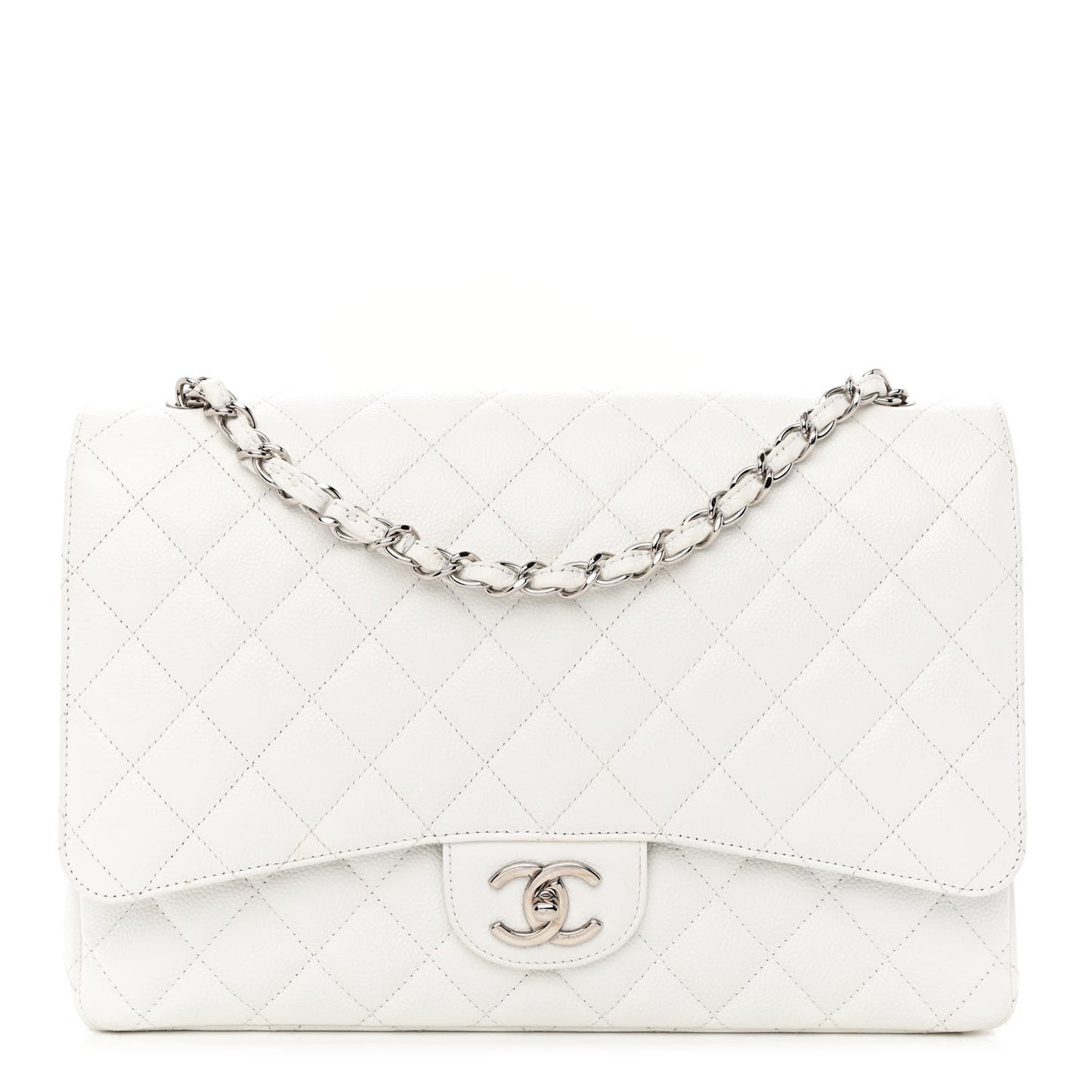 Caviar Quilted Maxi Double Flap White