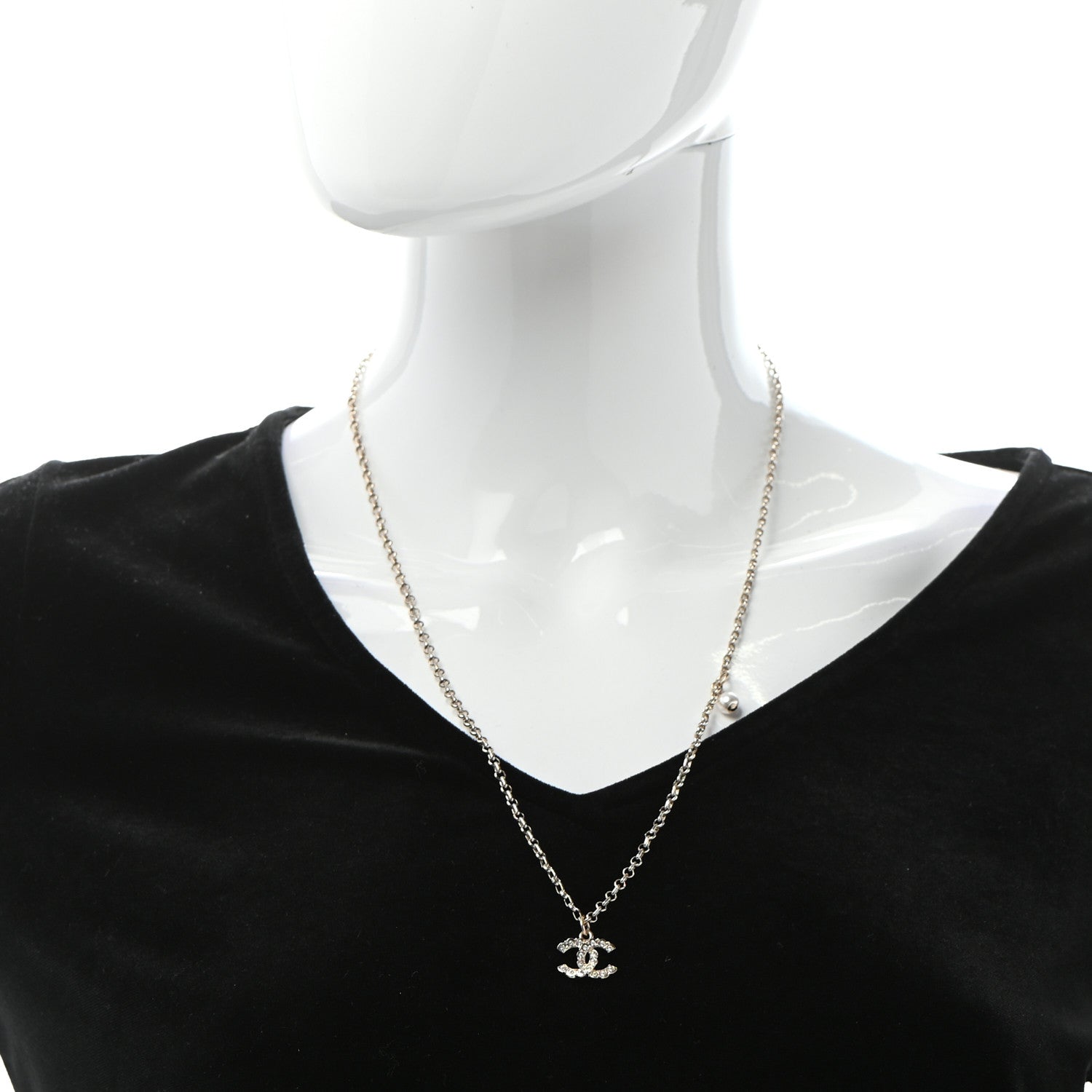 Chanel Pearl Crystal CC Pendant Necklace Gold 2 of 6