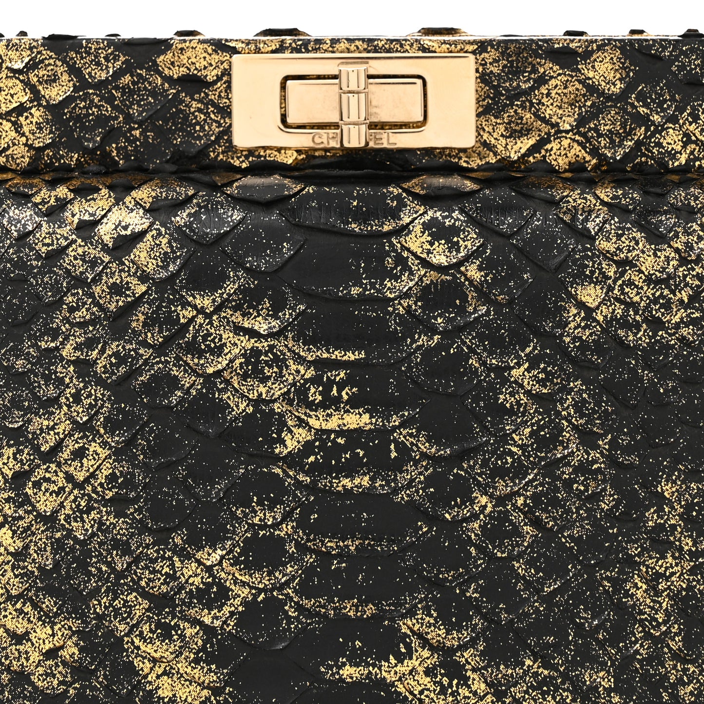 Snakeskin 2.55 Reissue Clutch Bag Black Gold