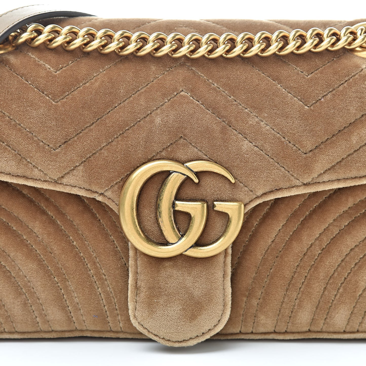 Velvet Matelasse Small GG Marmont Shoulder Bag Taupe