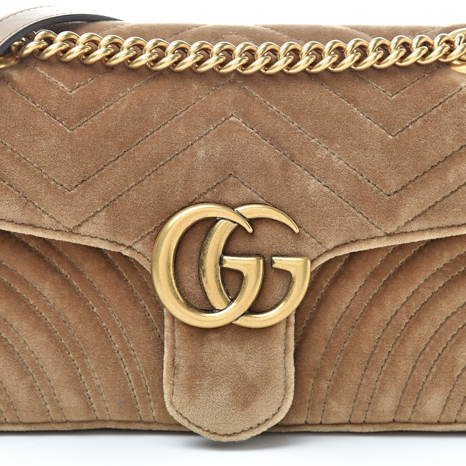 Gucci Velvet Matelasse Small GG Marmont Shoulder Bag Taupe 8 of 15