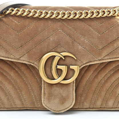 Gucci Velvet Matelasse Small GG Marmont Shoulder Bag Taupe 8 of 15